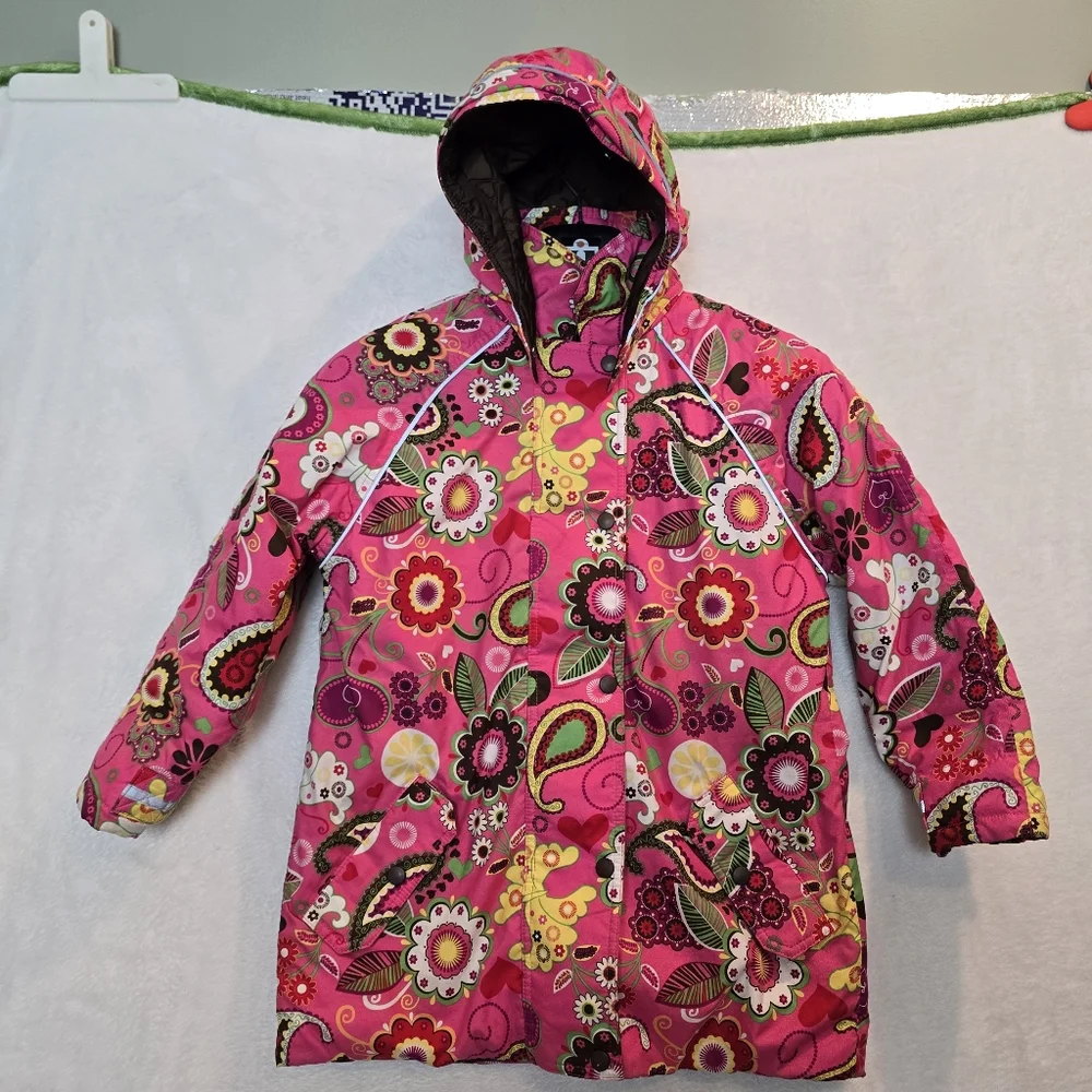 Hanna Andersson Floral Quilted Puffer Winter Jacket w/ features 8 / 130 EUC
